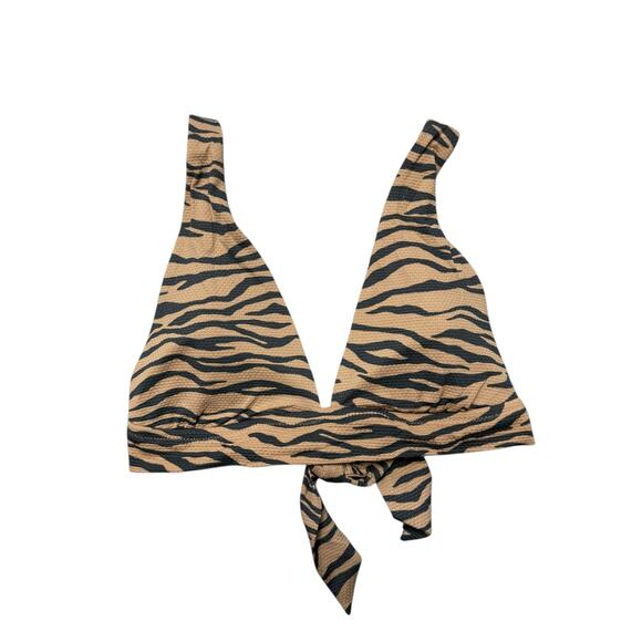 NEW Aerie Bikini Top Women L Brown Black Tiger Animal Print Tie Back - Picture 1 of 4